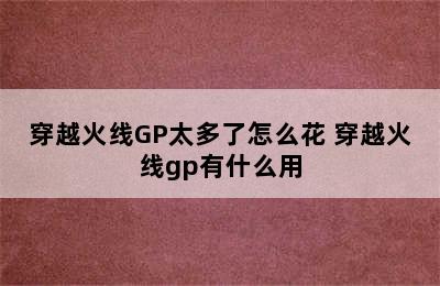 穿越火线GP太多了怎么花 穿越火线gp有什么用